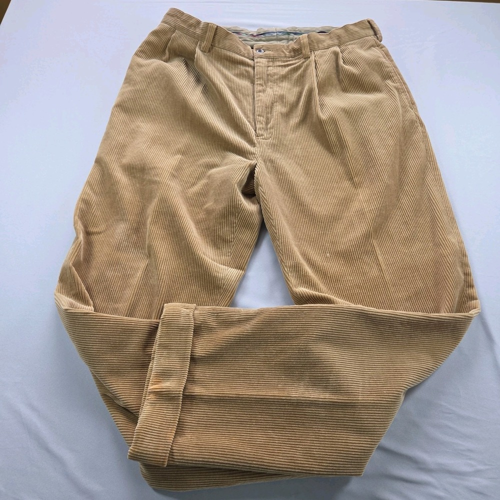 Vintage Polo Ralph Lauren Corduroy Pants Mens 36x32 Tan Pleated Cuffed Casual